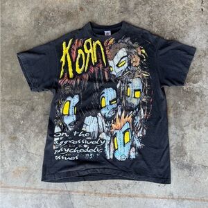 rare vintage 90s korn all over print double sided concert shirt